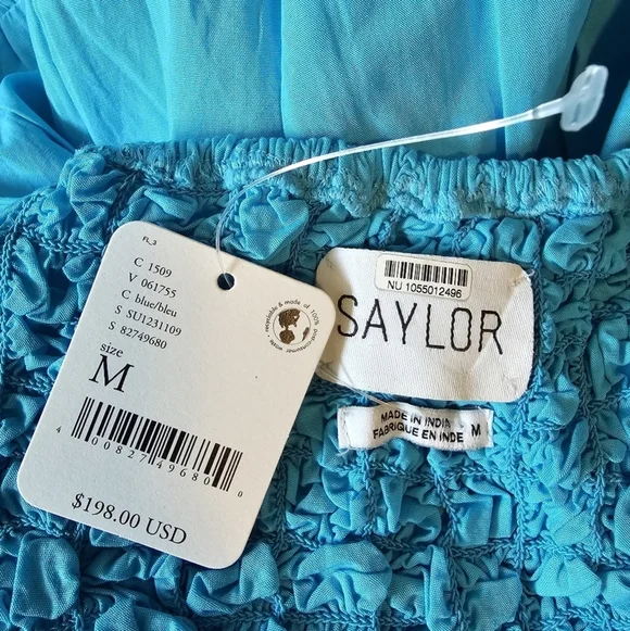 SAYLOR Mariah Smocked Textured Mini Tank Dress, Flounced Hem, Blue - Picture 10 of 13